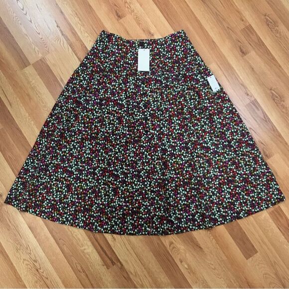 JOIE Button Front Black Floral Print Cotton Midi Skirt Fit & Flare Size 14 New - Picture 2 of 12